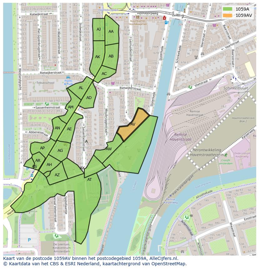 Afbeelding van het postcodegebied 1059 AV op de kaart.