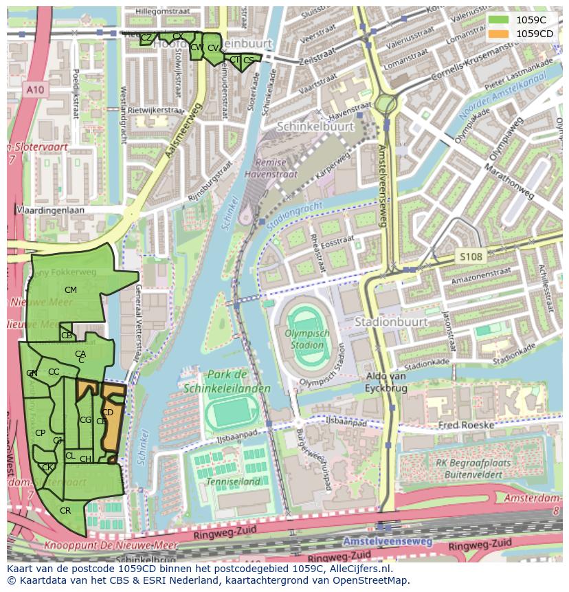 Afbeelding van het postcodegebied 1059 CD op de kaart.