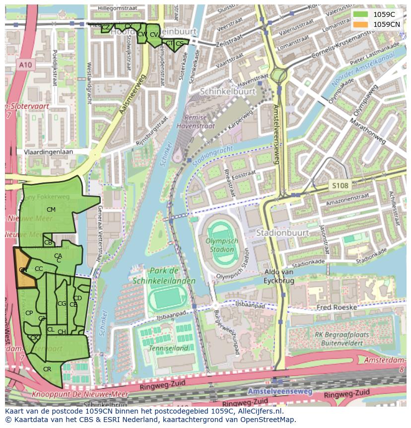 Afbeelding van het postcodegebied 1059 CN op de kaart.