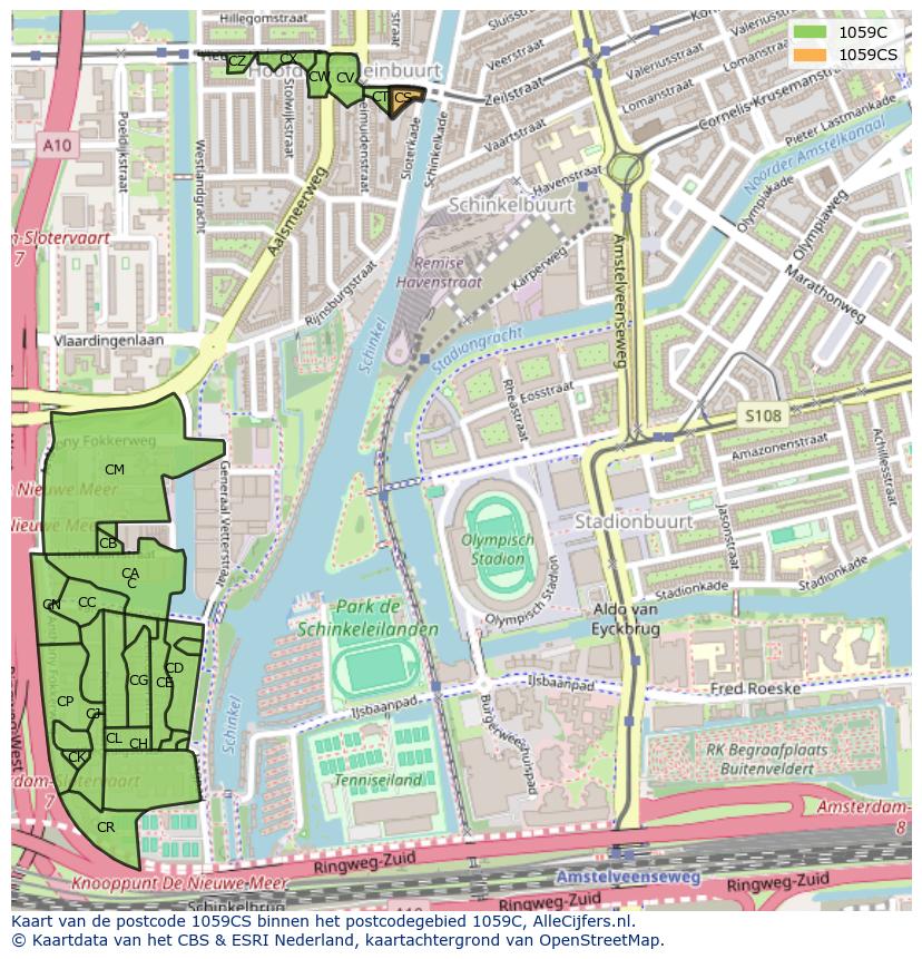Afbeelding van het postcodegebied 1059 CS op de kaart.
