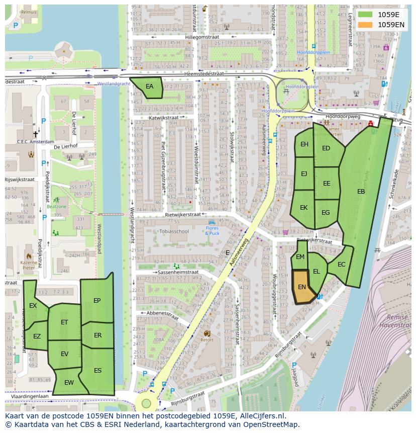 Afbeelding van het postcodegebied 1059 EN op de kaart.
