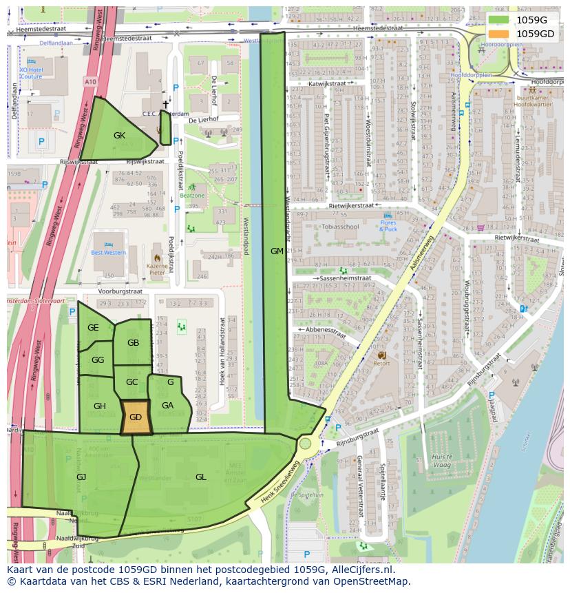 Afbeelding van het postcodegebied 1059 GD op de kaart.