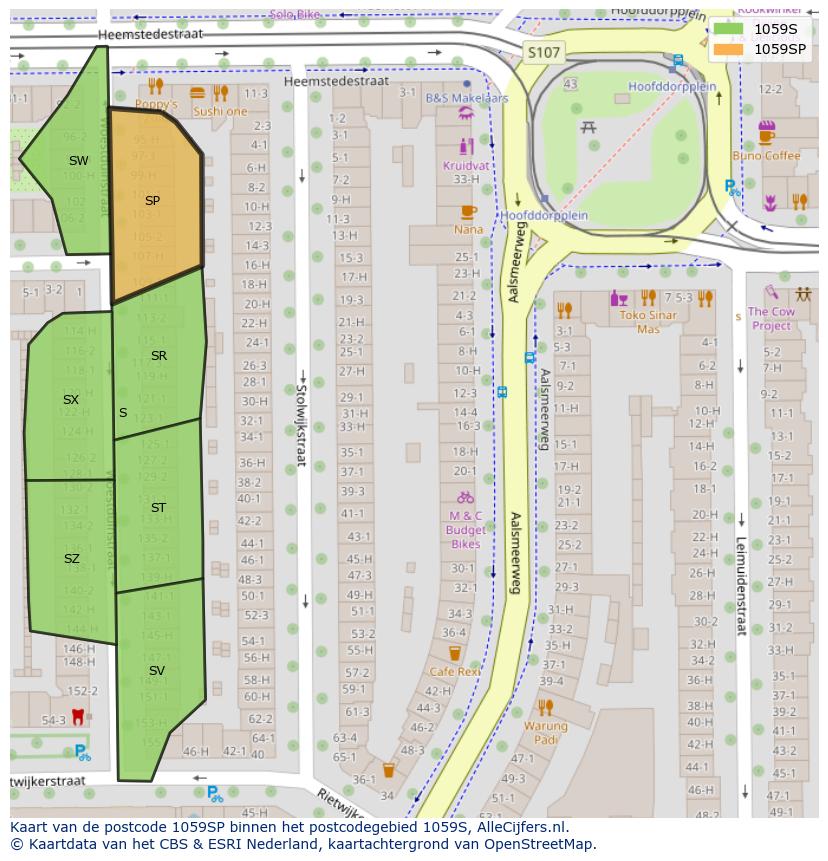 Afbeelding van het postcodegebied 1059 SP op de kaart.