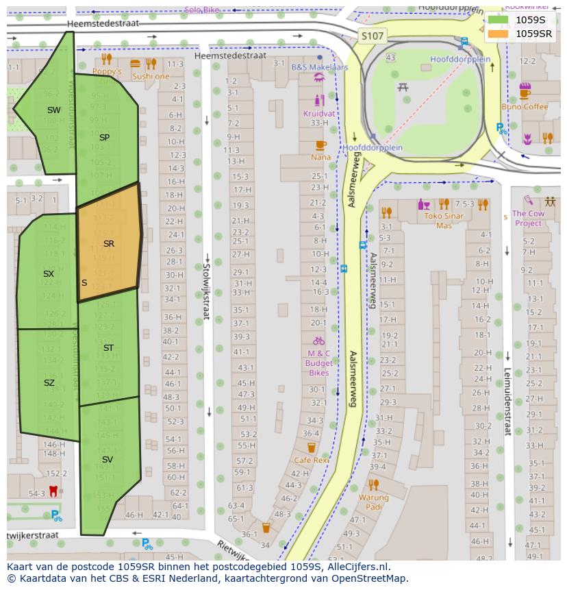 Afbeelding van het postcodegebied 1059 SR op de kaart.