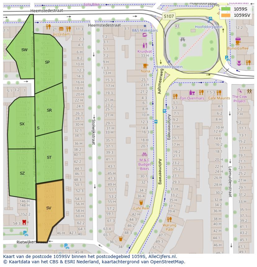 Afbeelding van het postcodegebied 1059 SV op de kaart.