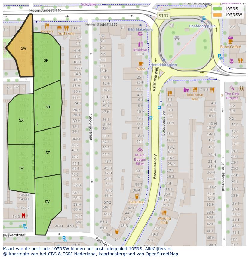 Afbeelding van het postcodegebied 1059 SW op de kaart.