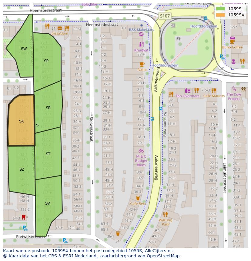 Afbeelding van het postcodegebied 1059 SX op de kaart.