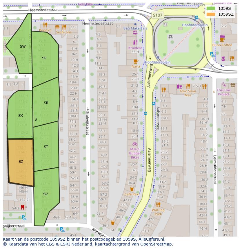 Afbeelding van het postcodegebied 1059 SZ op de kaart.