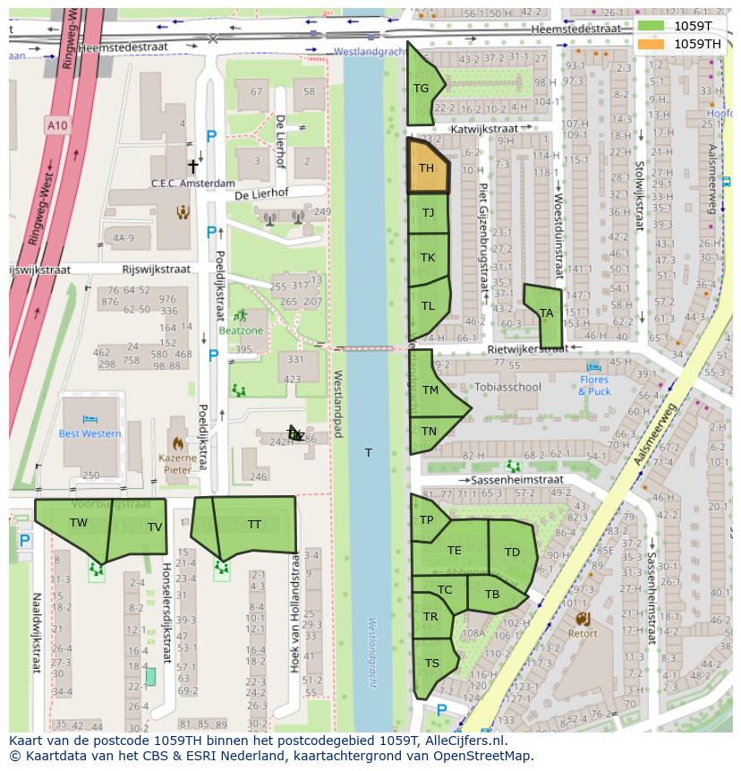 Afbeelding van het postcodegebied 1059 TH op de kaart.