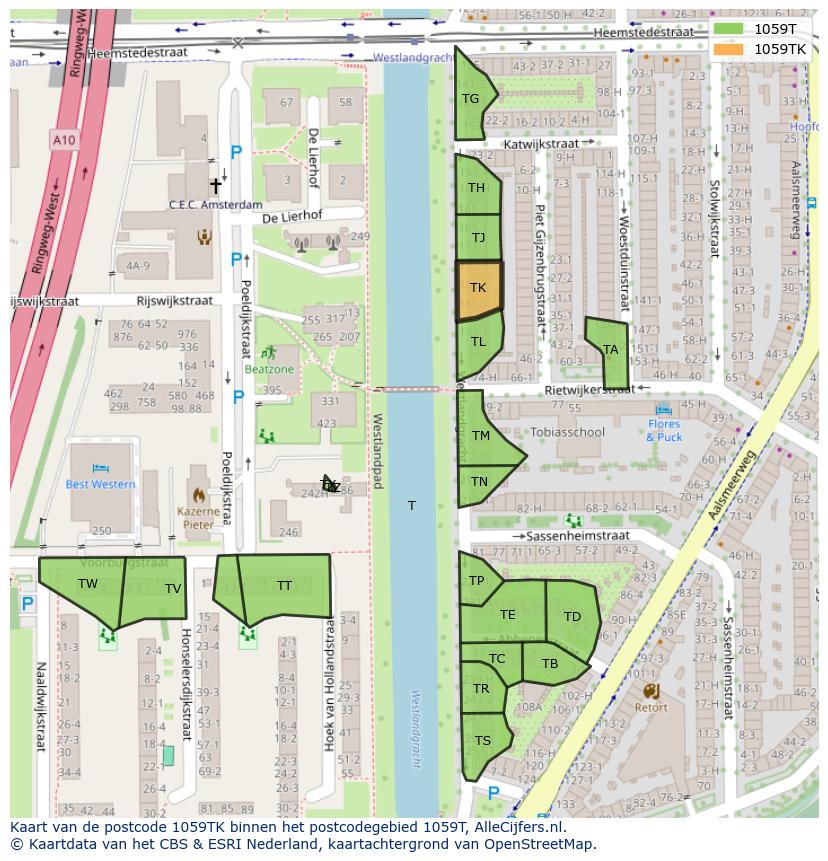 Afbeelding van het postcodegebied 1059 TK op de kaart.