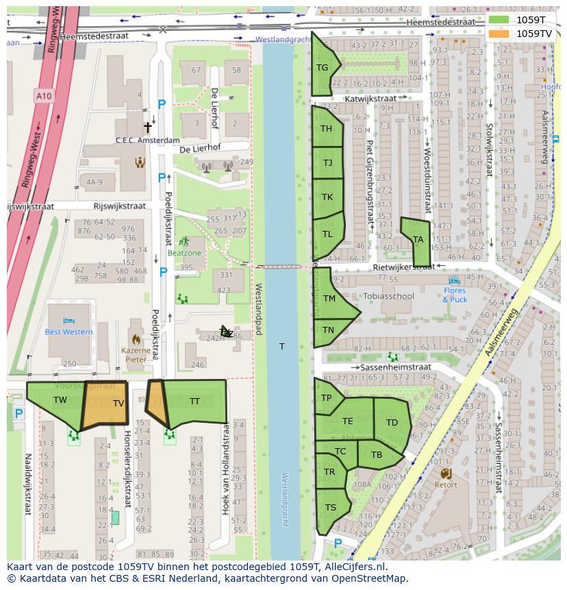 Afbeelding van het postcodegebied 1059 TV op de kaart.