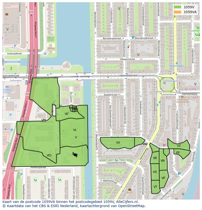 Afbeelding van het postcodegebied 1059 VA op de kaart.