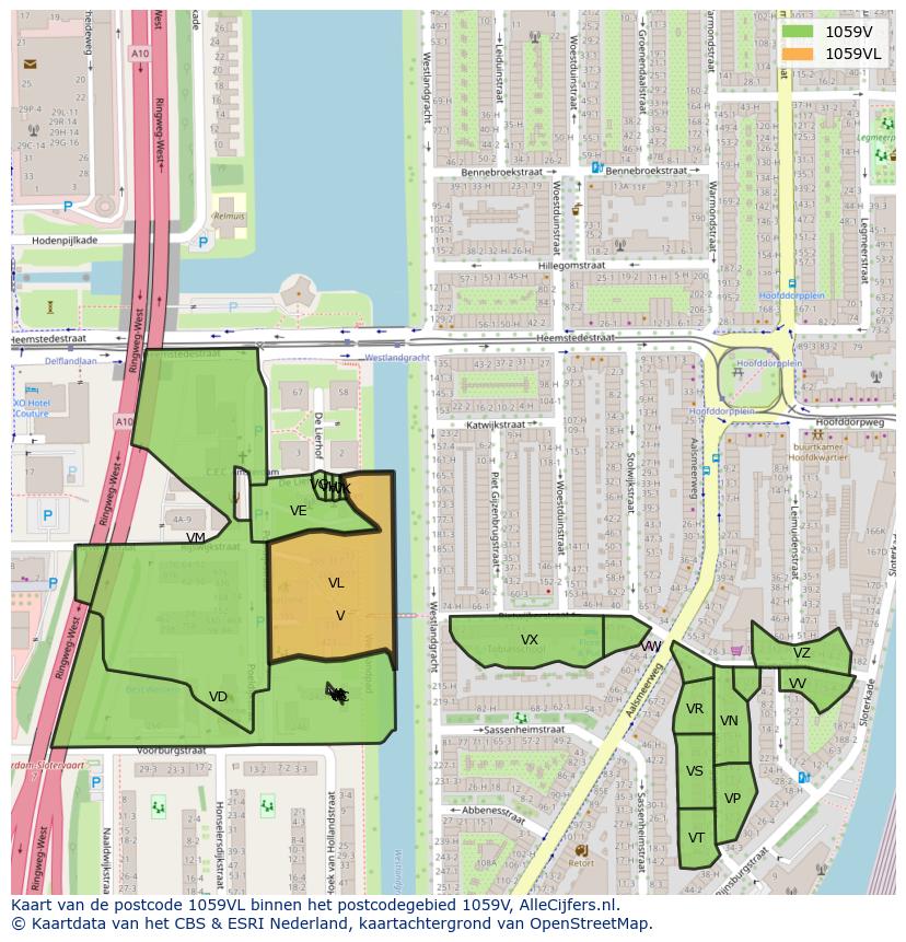 Afbeelding van het postcodegebied 1059 VL op de kaart.