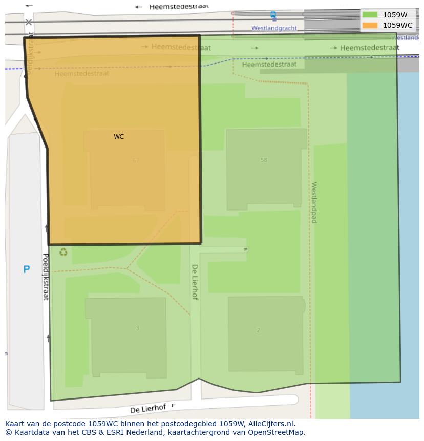 Afbeelding van het postcodegebied 1059 WC op de kaart.