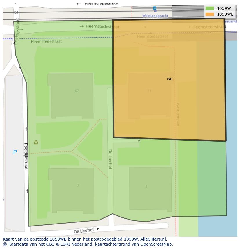Afbeelding van het postcodegebied 1059 WE op de kaart.