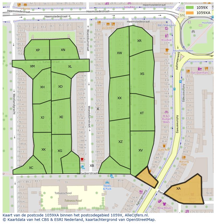 Afbeelding van het postcodegebied 1059 XA op de kaart.