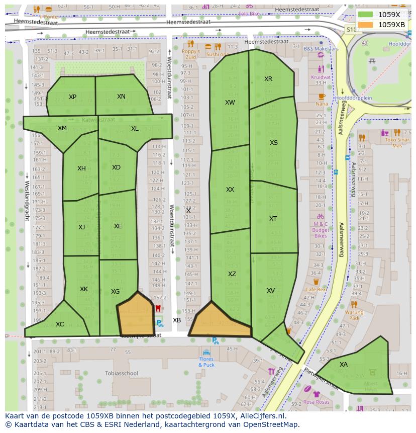Afbeelding van het postcodegebied 1059 XB op de kaart.