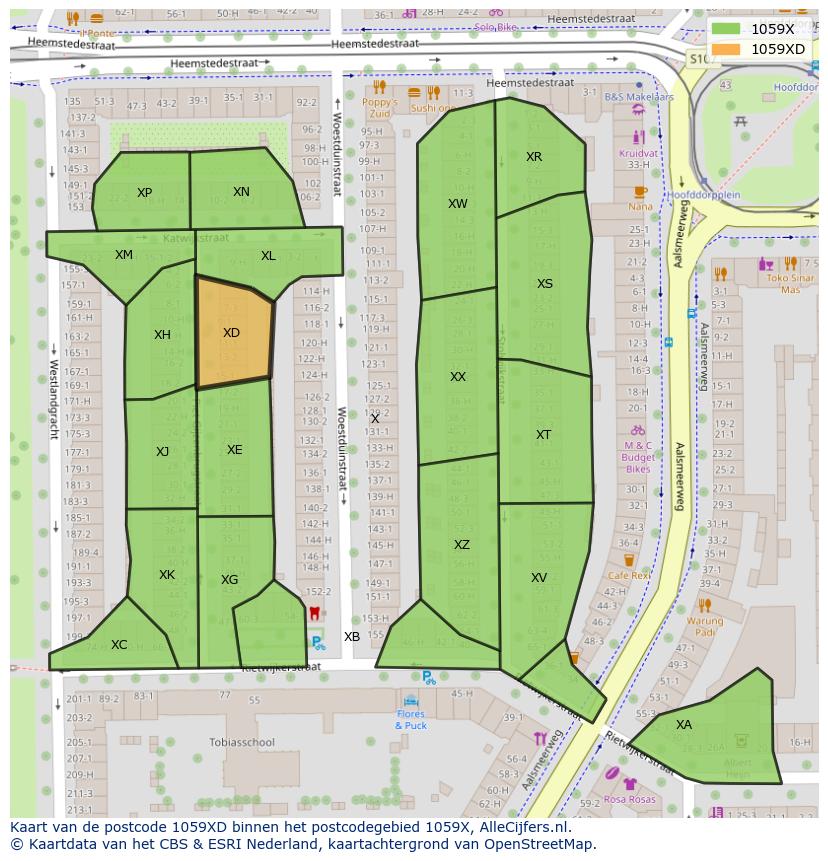 Afbeelding van het postcodegebied 1059 XD op de kaart.