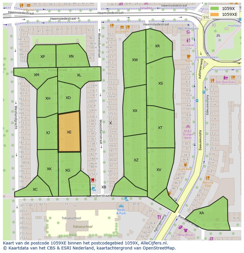 Afbeelding van het postcodegebied 1059 XE op de kaart.