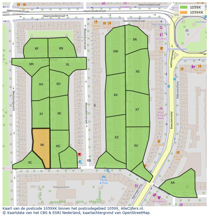 Afbeelding van het postcodegebied 1059 XK op de kaart.