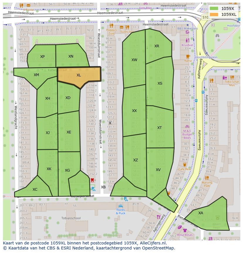 Afbeelding van het postcodegebied 1059 XL op de kaart.