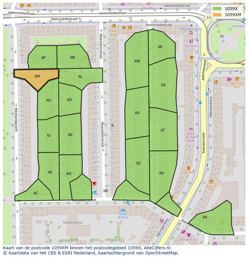 Afbeelding van het postcodegebied 1059 XM op de kaart.