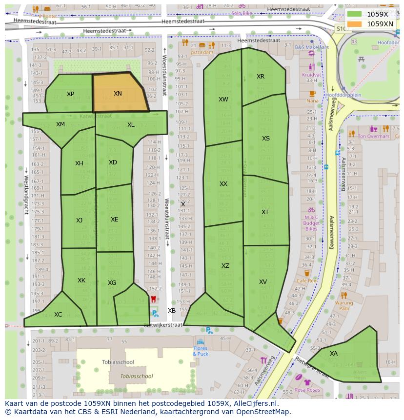 Afbeelding van het postcodegebied 1059 XN op de kaart.