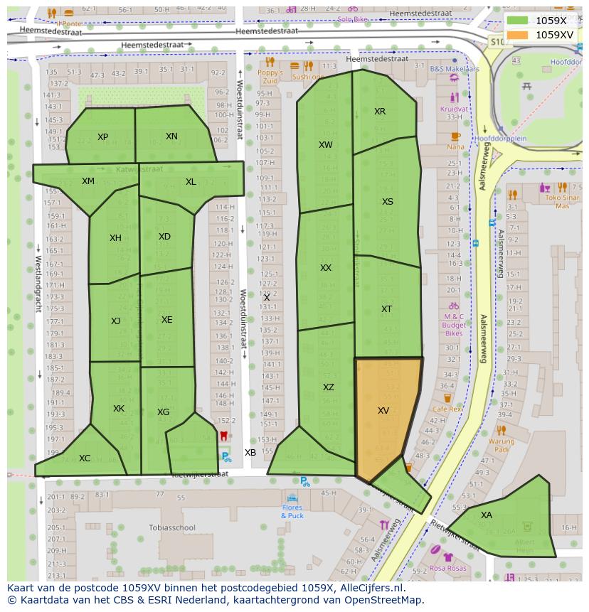 Afbeelding van het postcodegebied 1059 XV op de kaart.