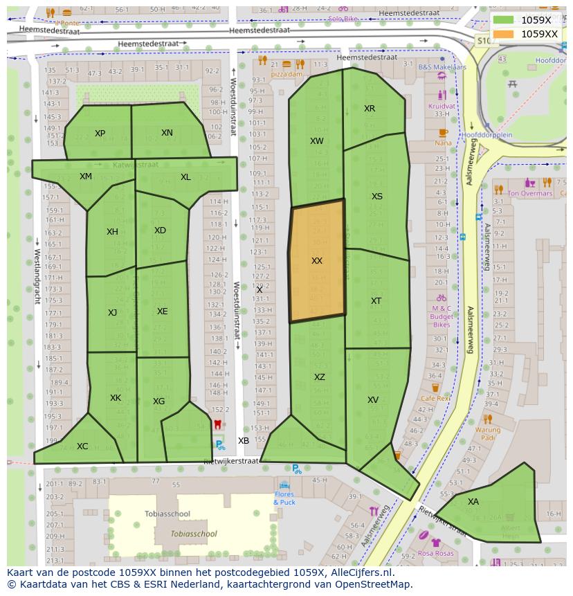 Afbeelding van het postcodegebied 1059 XX op de kaart.