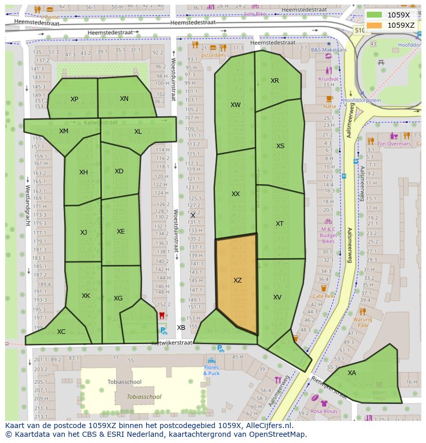 Afbeelding van het postcodegebied 1059 XZ op de kaart.