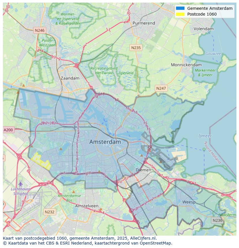 Afbeelding van het postcodegebied 1060 op de kaart.