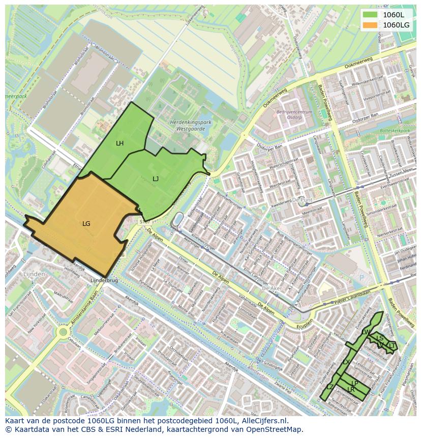 Afbeelding van het postcodegebied 1060 LG op de kaart.