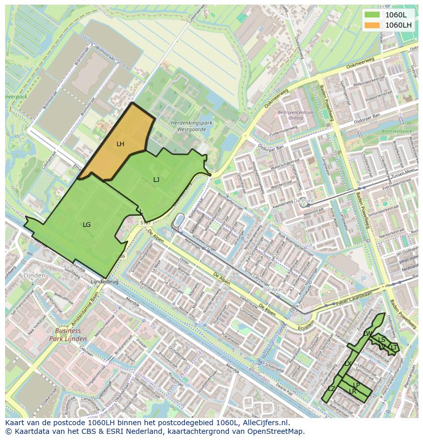 Afbeelding van het postcodegebied 1060 LH op de kaart.