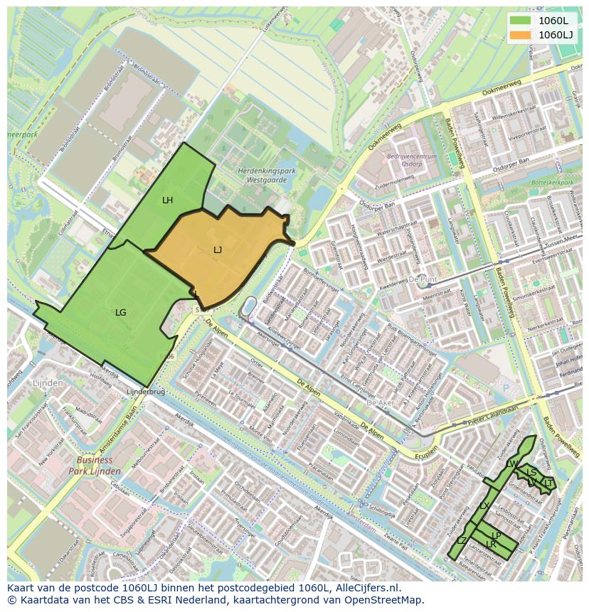 Afbeelding van het postcodegebied 1060 LJ op de kaart.
