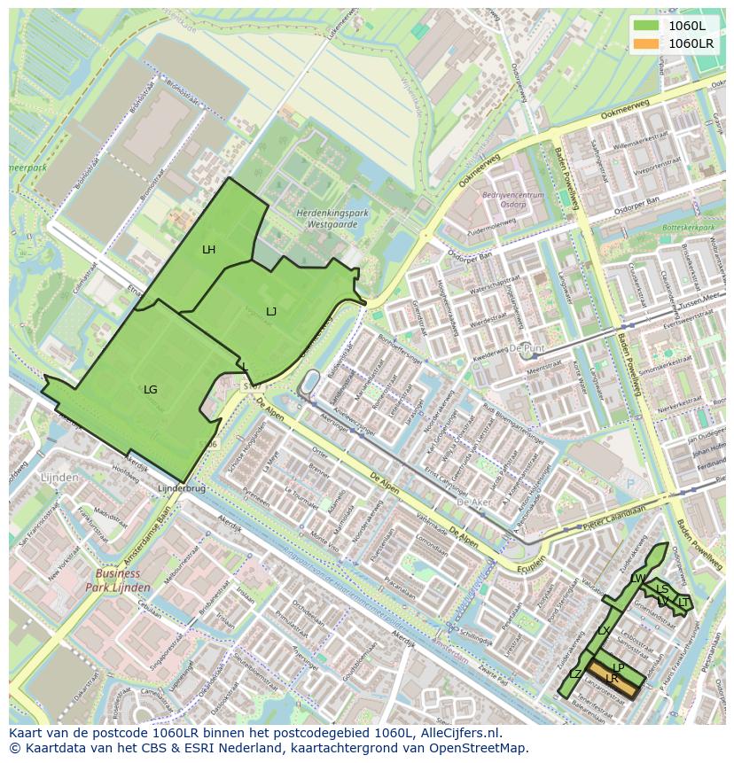 Afbeelding van het postcodegebied 1060 LR op de kaart.