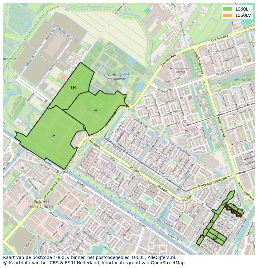 Afbeelding van het postcodegebied 1060 LV op de kaart.