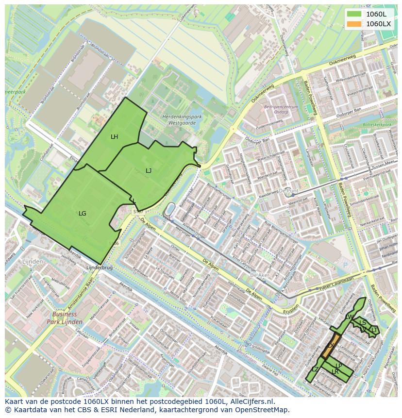 Afbeelding van het postcodegebied 1060 LX op de kaart.