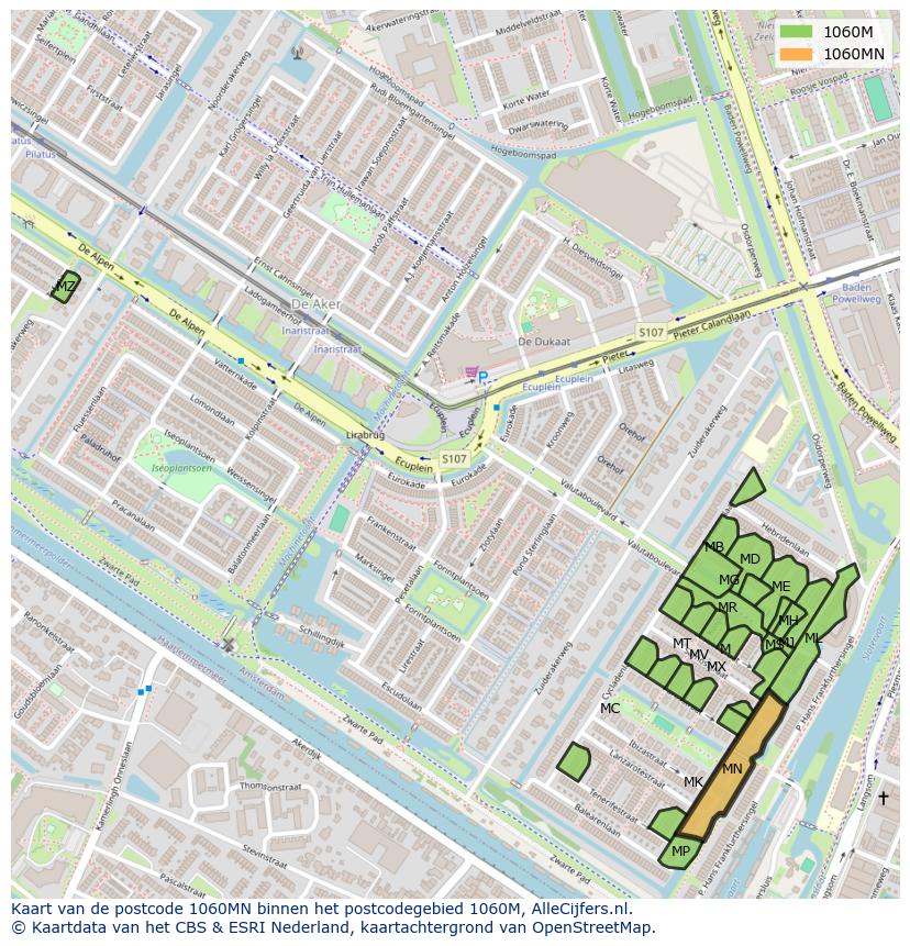 Afbeelding van het postcodegebied 1060 MN op de kaart.