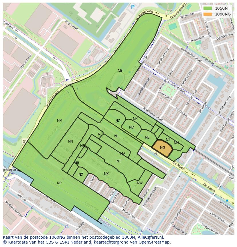 Afbeelding van het postcodegebied 1060 NG op de kaart.