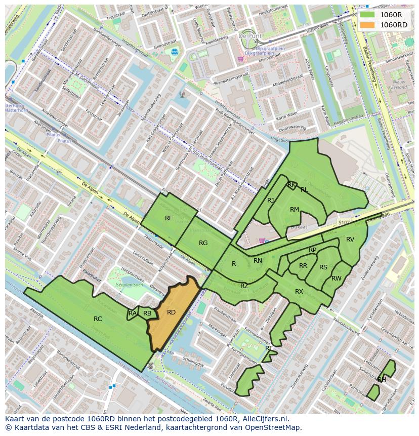 Afbeelding van het postcodegebied 1060 RD op de kaart.