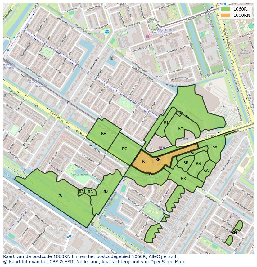 Afbeelding van het postcodegebied 1060 RN op de kaart.