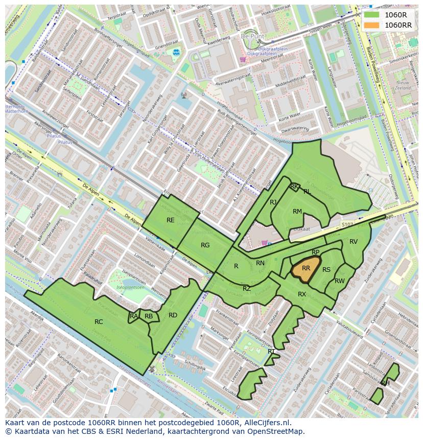 Afbeelding van het postcodegebied 1060 RR op de kaart.