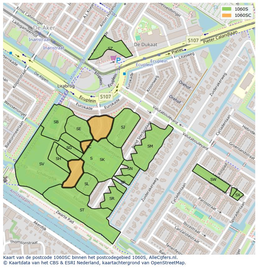 Afbeelding van het postcodegebied 1060 SC op de kaart.