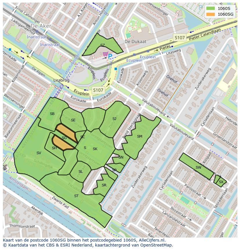 Afbeelding van het postcodegebied 1060 SG op de kaart.