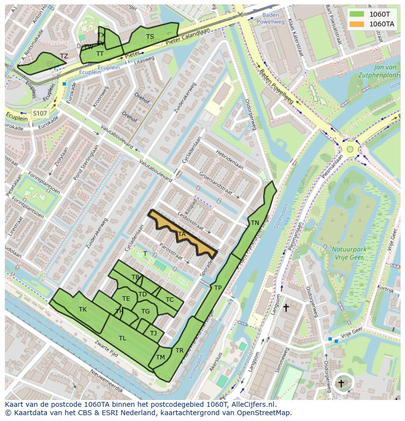 Afbeelding van het postcodegebied 1060 TA op de kaart.