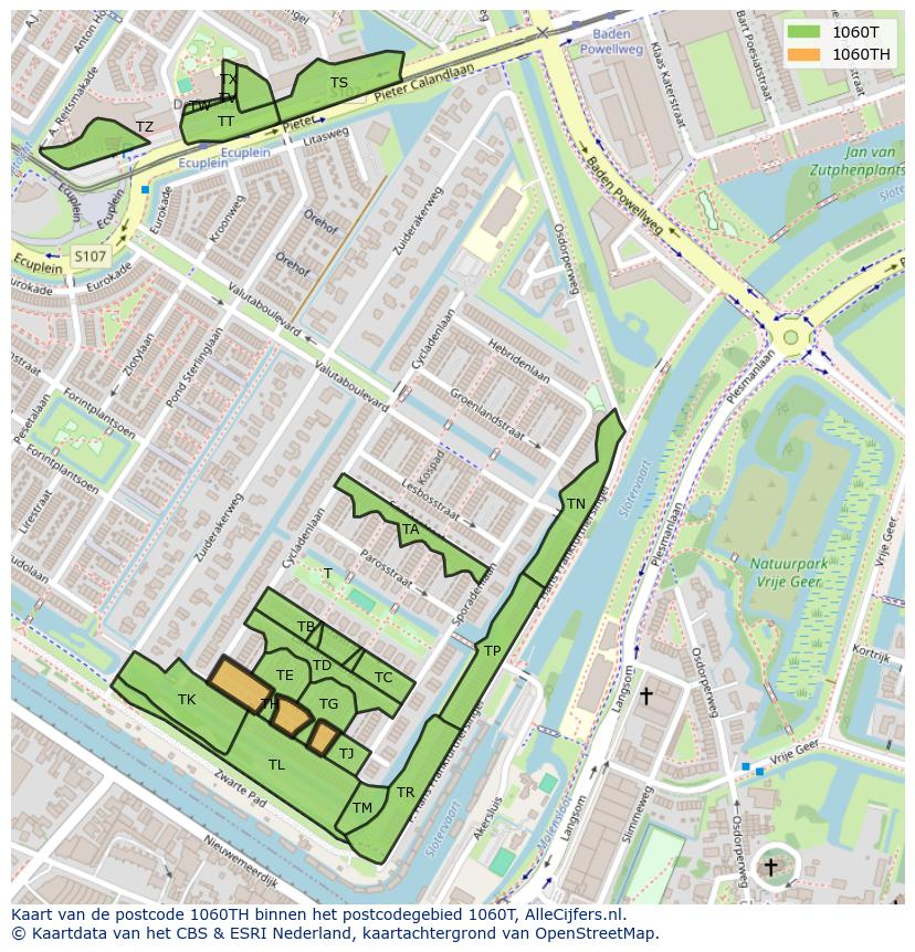 Afbeelding van het postcodegebied 1060 TH op de kaart.