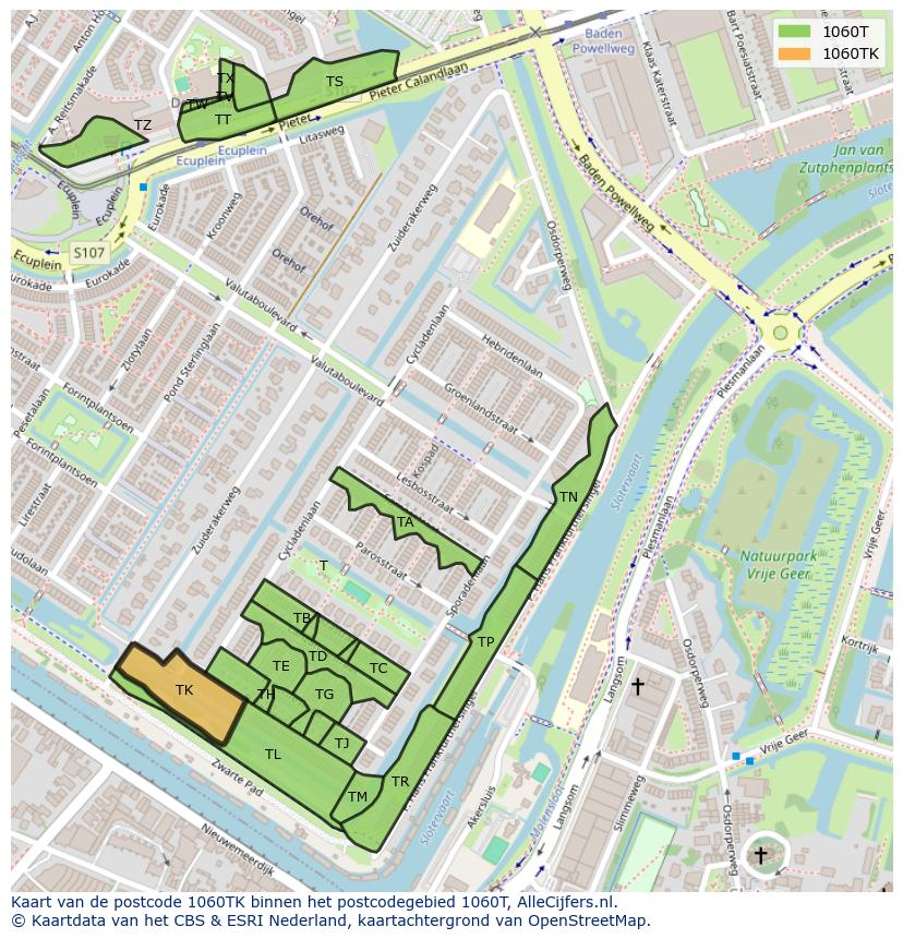 Afbeelding van het postcodegebied 1060 TK op de kaart.
