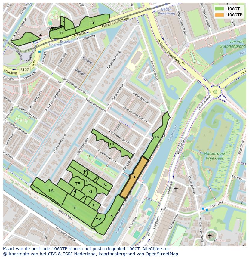 Afbeelding van het postcodegebied 1060 TP op de kaart.
