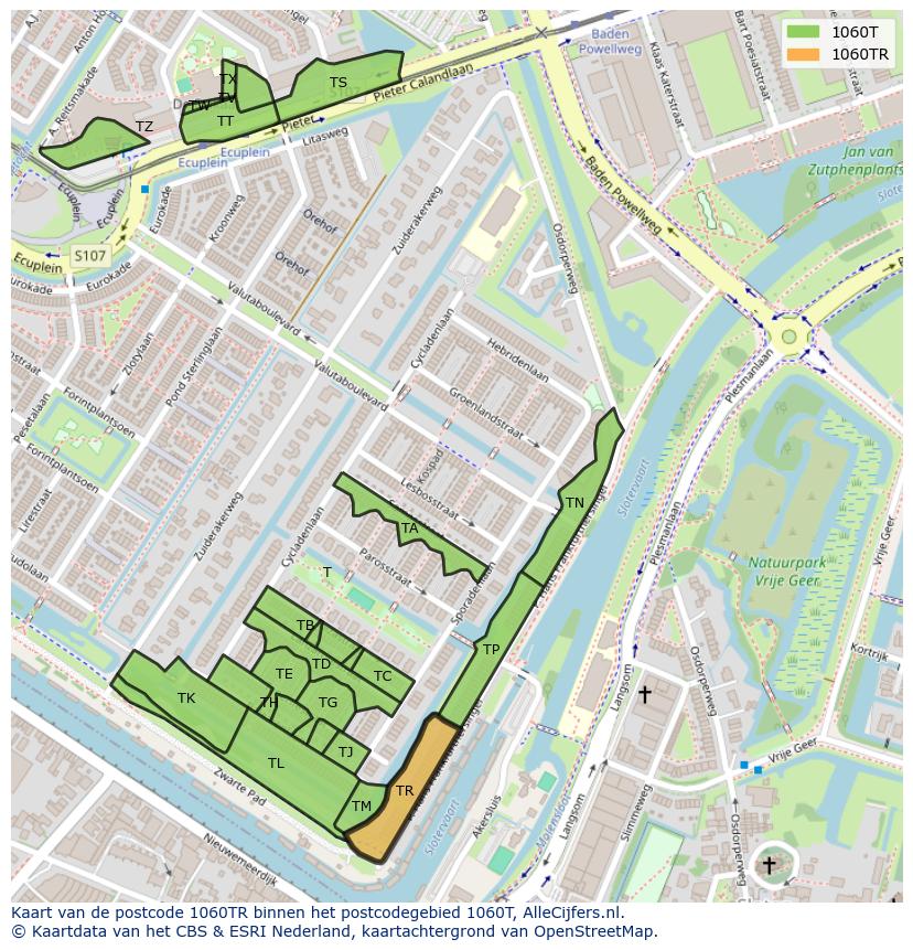 Afbeelding van het postcodegebied 1060 TR op de kaart.
