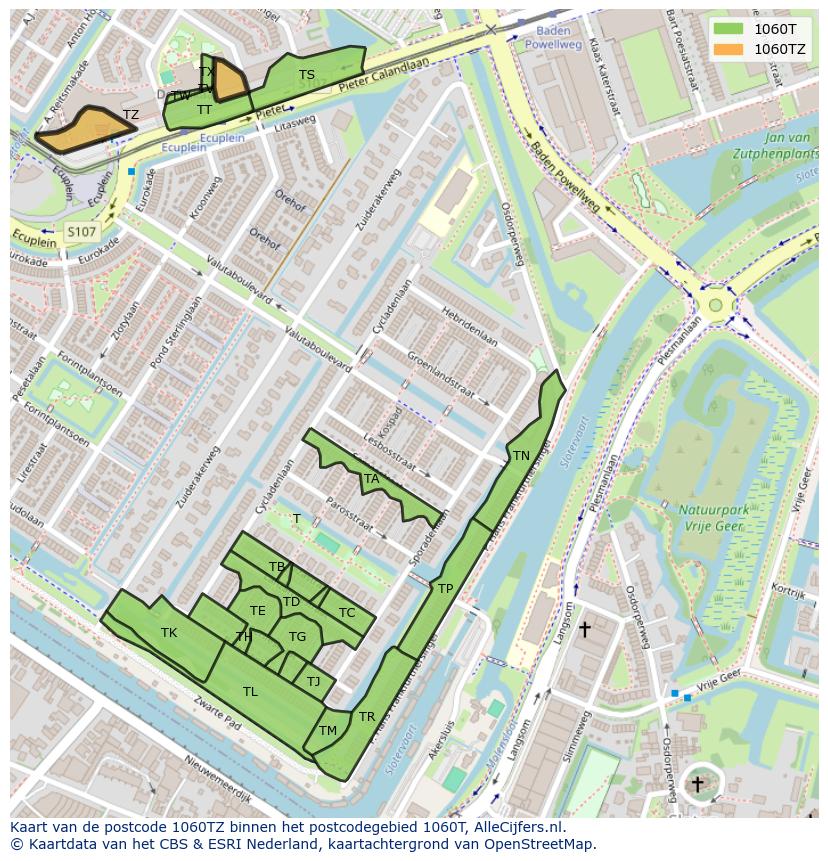 Afbeelding van het postcodegebied 1060 TZ op de kaart.